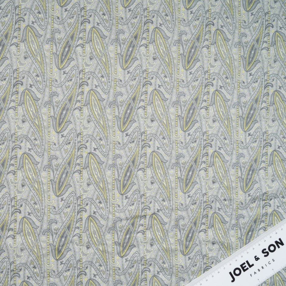 Grey Paisley Printed Pure Linen