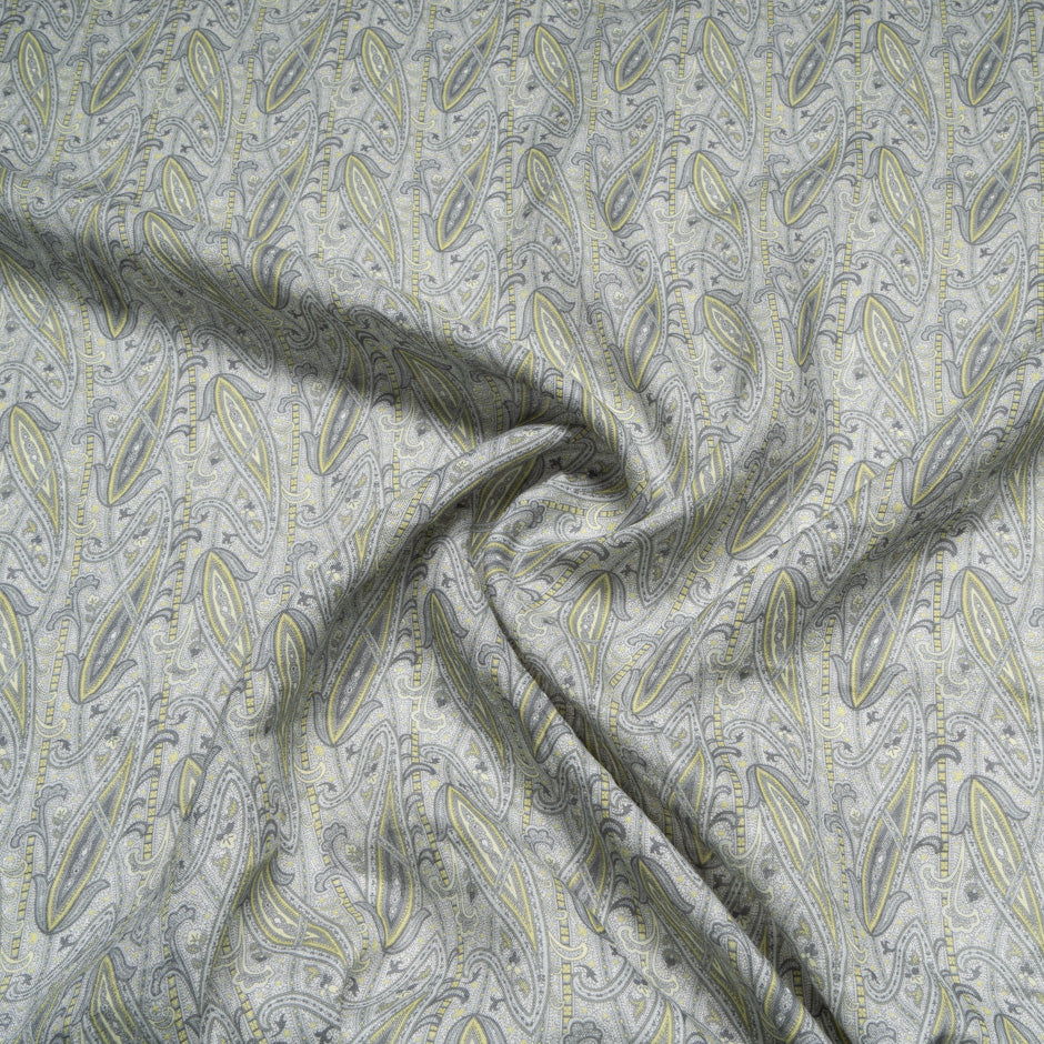 Grey Paisley Printed Pure Linen