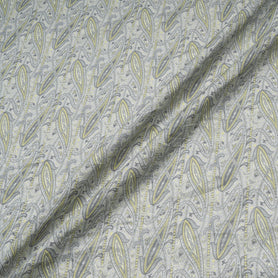 Grey Paisley Printed Pure Linen