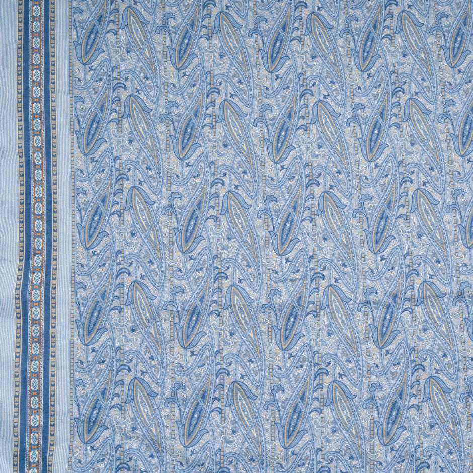 Blue Paisley Printed Pure Linen