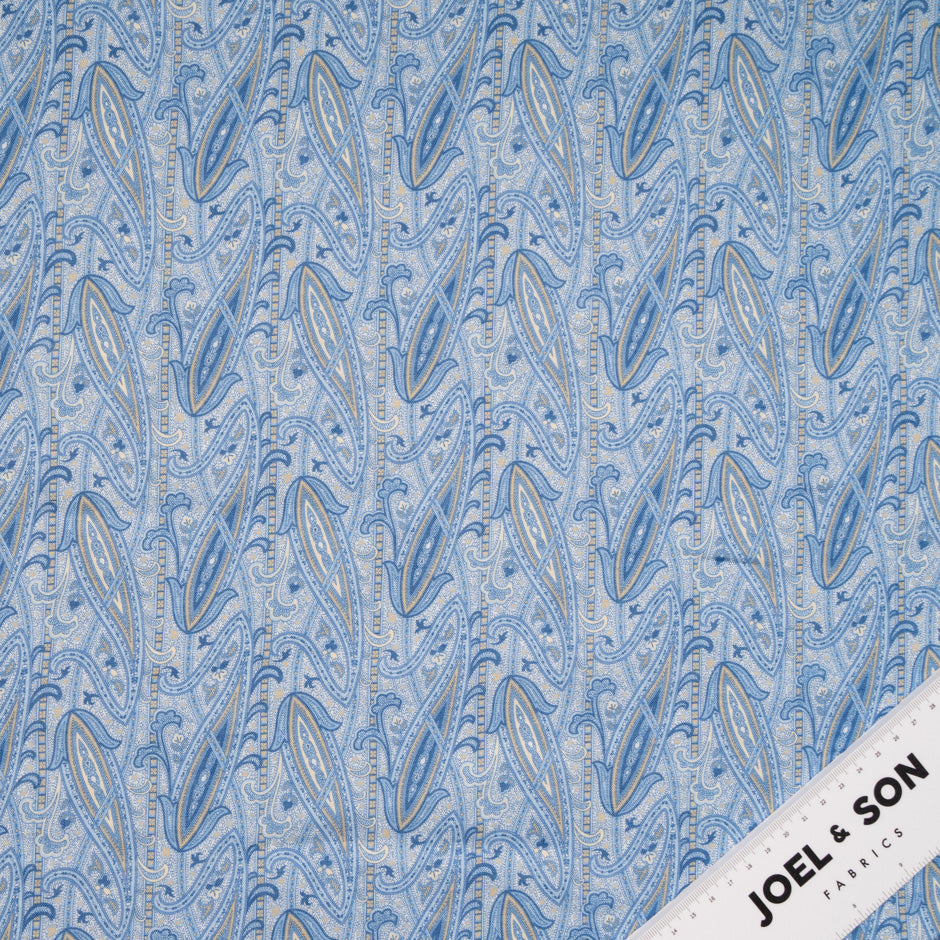 Blue Paisley Printed Pure Linen