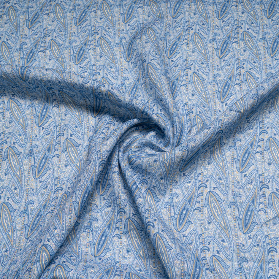 Blue Paisley Printed Pure Linen