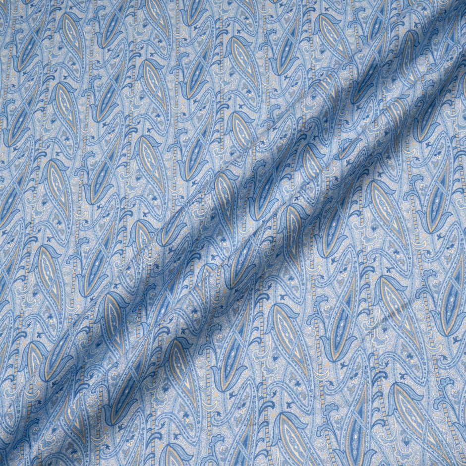 Blue Paisley Printed Pure Linen