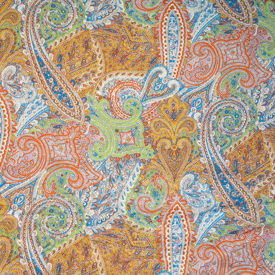 Multi-Coloured Paisley Printed Pure Linen