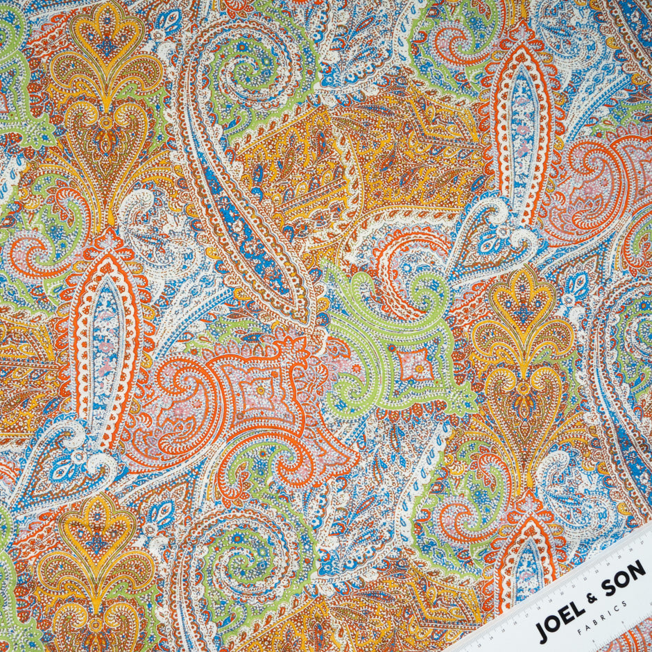 Multi-Coloured Paisley Printed Pure Linen