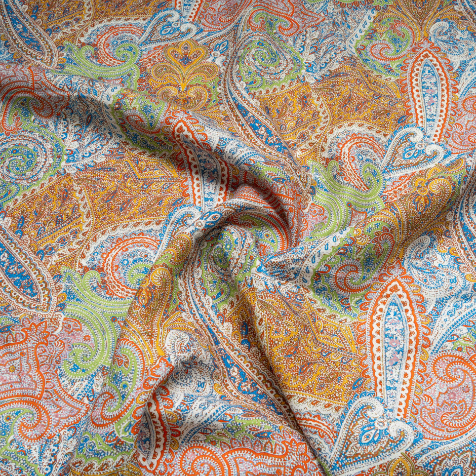Multi-Coloured Paisley Printed Pure Linen