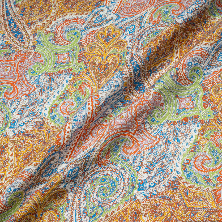 Multi-Coloured Paisley Printed Pure Linen