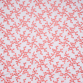 Coral Floral Embroidered White Linen