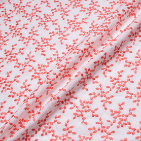 Coral Floral Embroidered White Linen