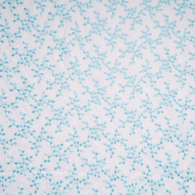 Blue Floral Embroidered White Linen
