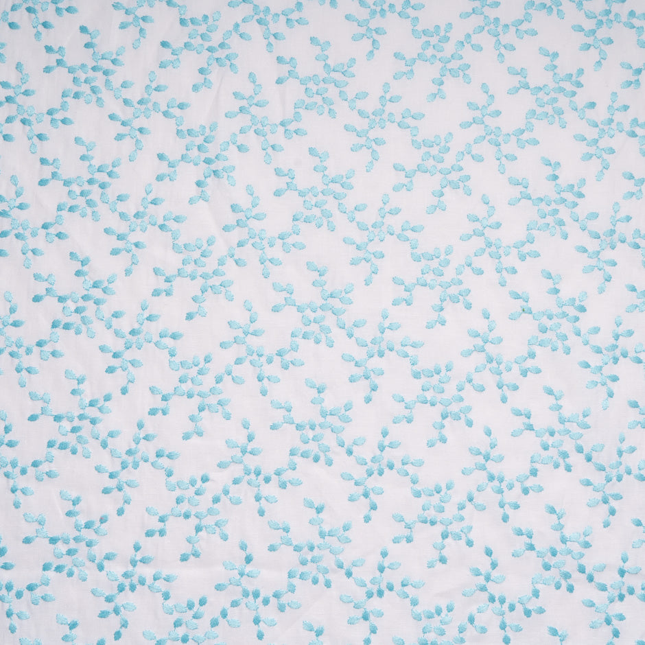 Blue Floral Embroidered White Linen