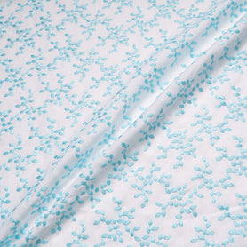 Blue Floral Embroidered White Linen