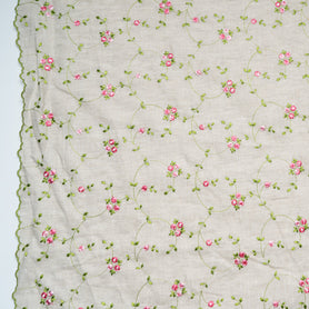 Petite Pink Floral Embroidered Oatmeal Linen