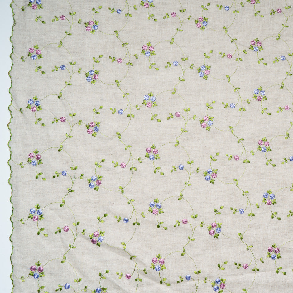 Petite Floral Embroidered Oatmeal Linen