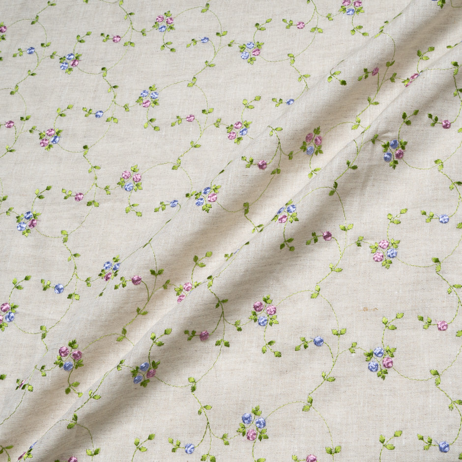 Petite Floral Embroidered Oatmeal Linen