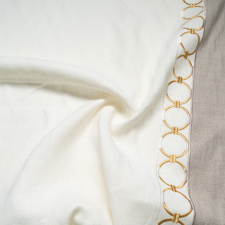 Ivory Border Embroidered Linen