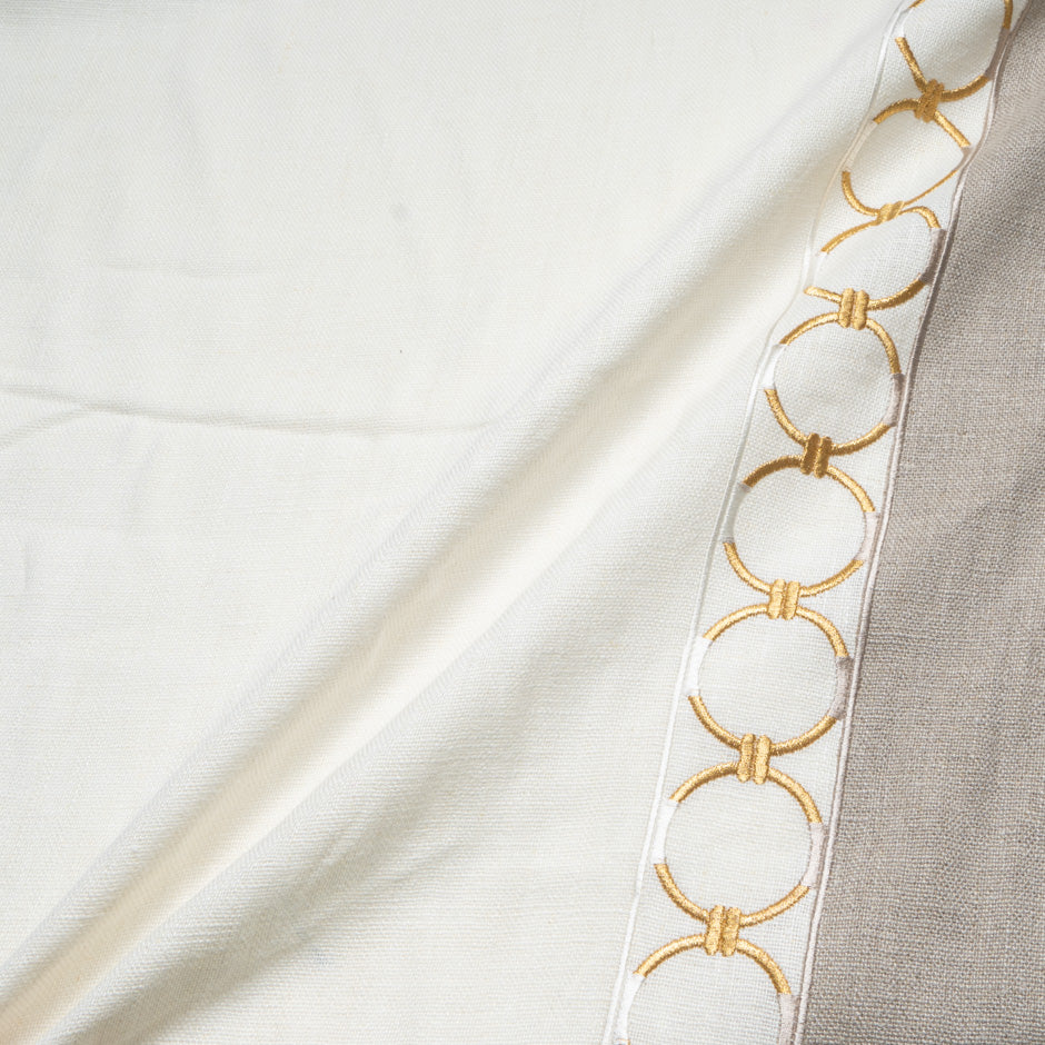Ivory Border Embroidered Linen