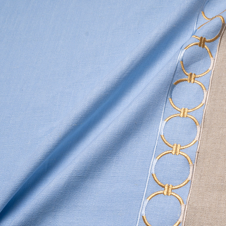 Sky Blue Border Embroidered Linen