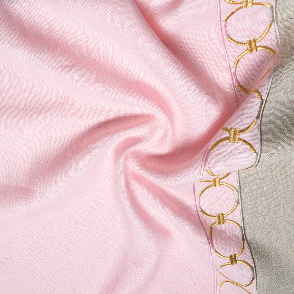 Ballet Pink Border Embroidered Linen