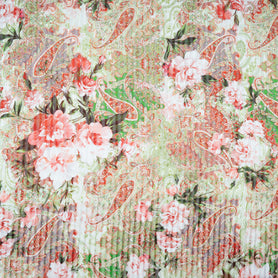 Red & Green Paisley Pure Silk Striped Chiffon