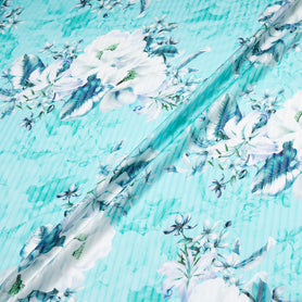 Floral Printed Turquoise Pure Silk Striped Chiffon