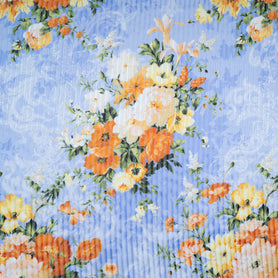 Floral Printed Pure Silk Sky Blue Striped Chiffon