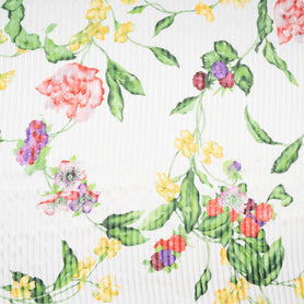 Multi-Coloured Floral Pure Silk Ivory Striped Chiffon
