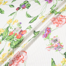 Multi-Coloured Floral Pure Silk Ivory Striped Chiffon