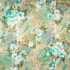 Turquoise & Green Paisley Pure Silk Striped Chiffon