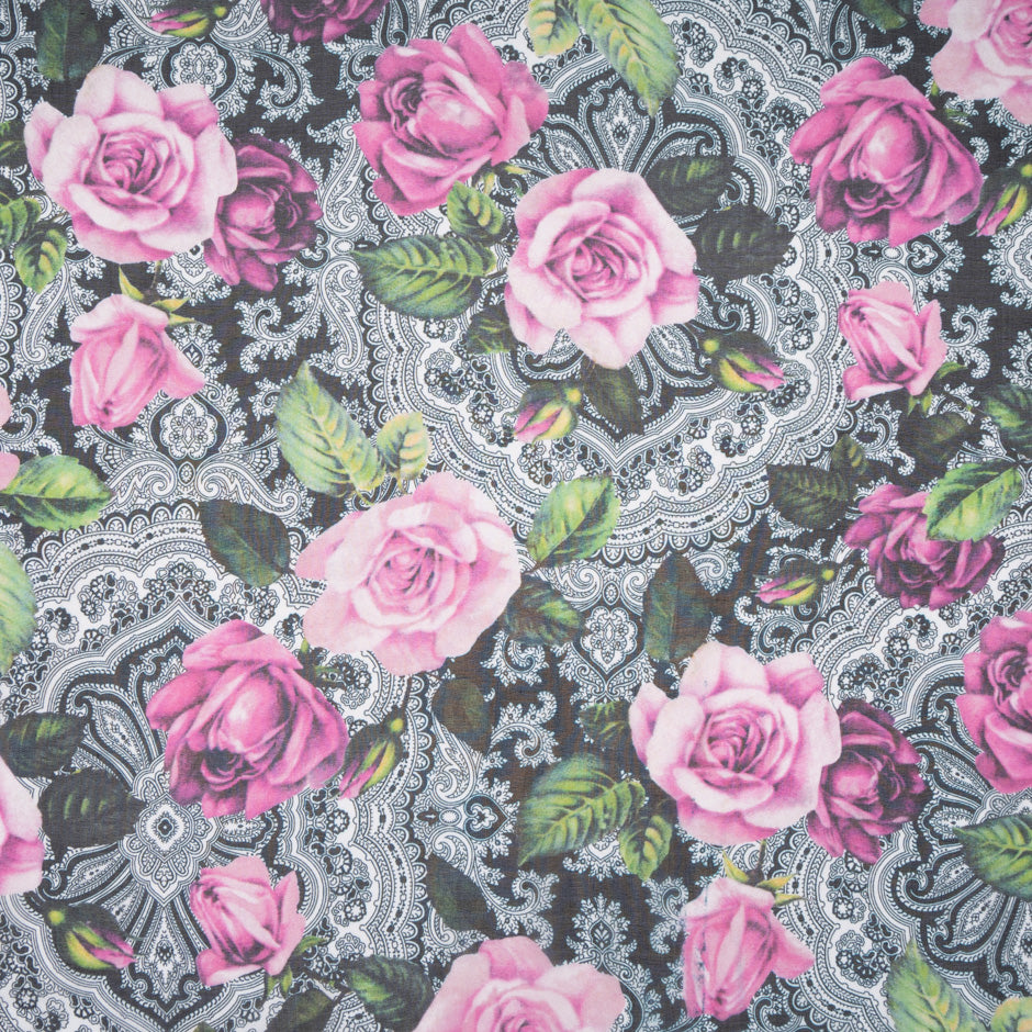 Pink Rose Printed Pure Silk Chiffon