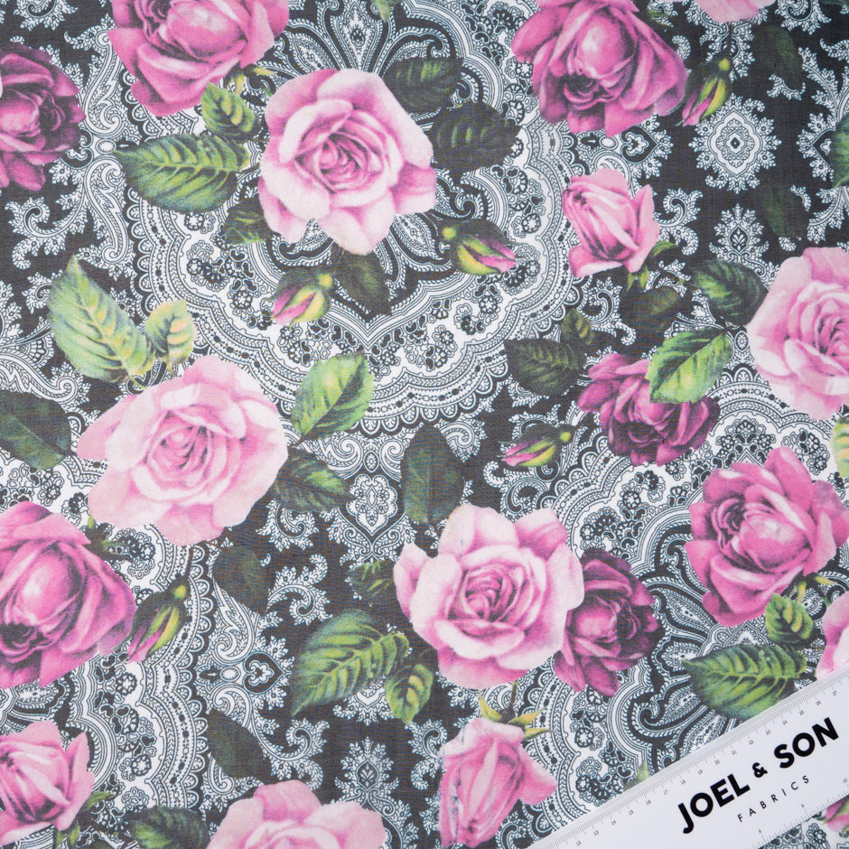 Pink Rose Printed Pure Silk Chiffon