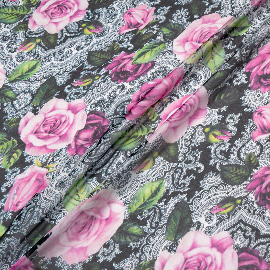 Pink Rose Printed Pure Silk Chiffon