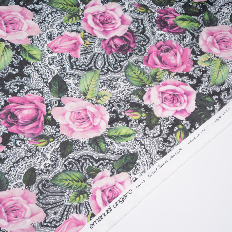 Pink Rose Printed Pure Silk Chiffon