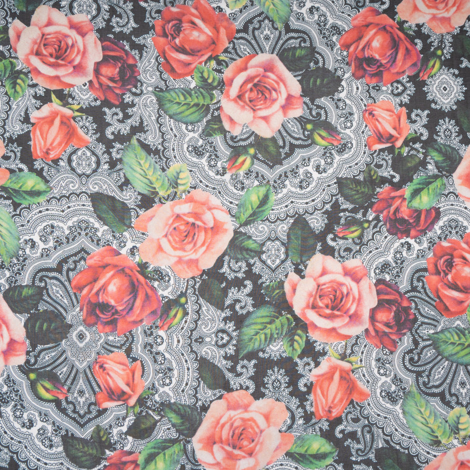 Red Rose Printed Pure Silk Chiffon