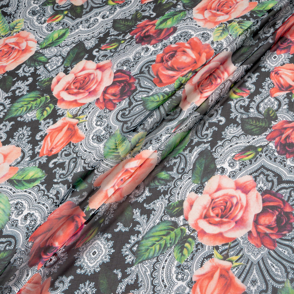 Red Rose Printed Pure Silk Chiffon