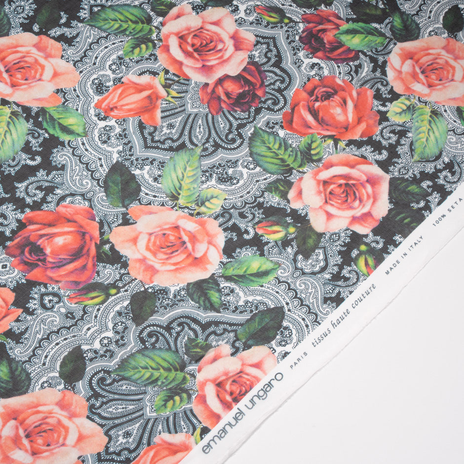 Red Rose Printed Pure Silk Chiffon