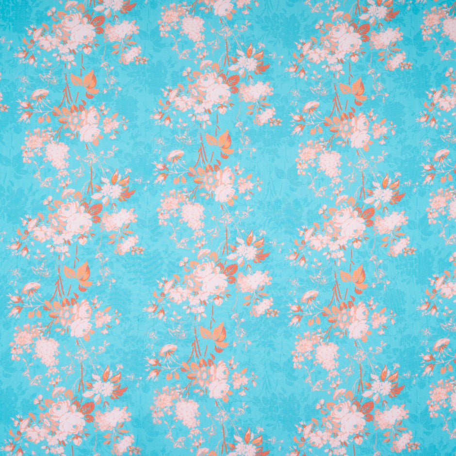 Floral Printed Turquoise Pure Silk Chiffon