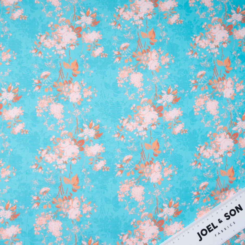 Floral Printed Turquoise Pure Silk Chiffon