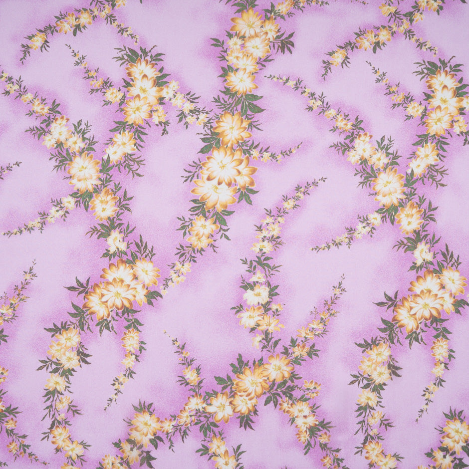 Yellow Floral Printed Pink Pure Silk Chiffon