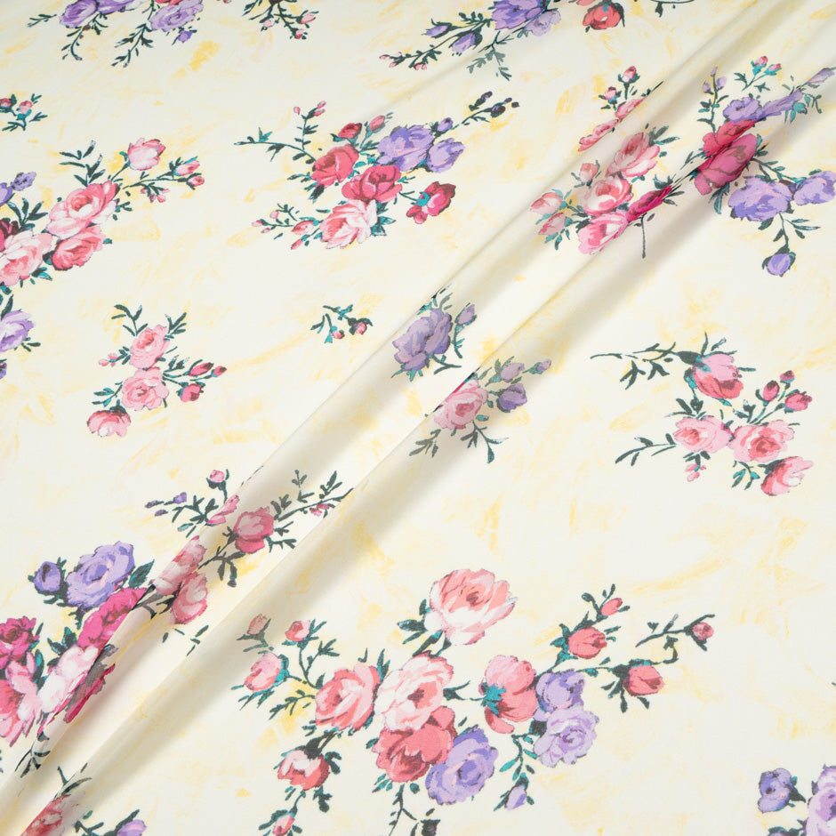 Floral Printed Soft Yellow Pure Silk Chiffon