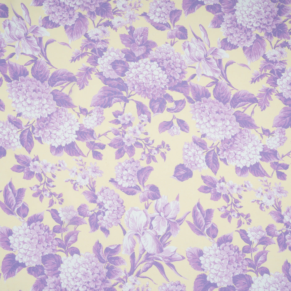 Lilac Floral Printed Yellow Pure Silk Chiffon