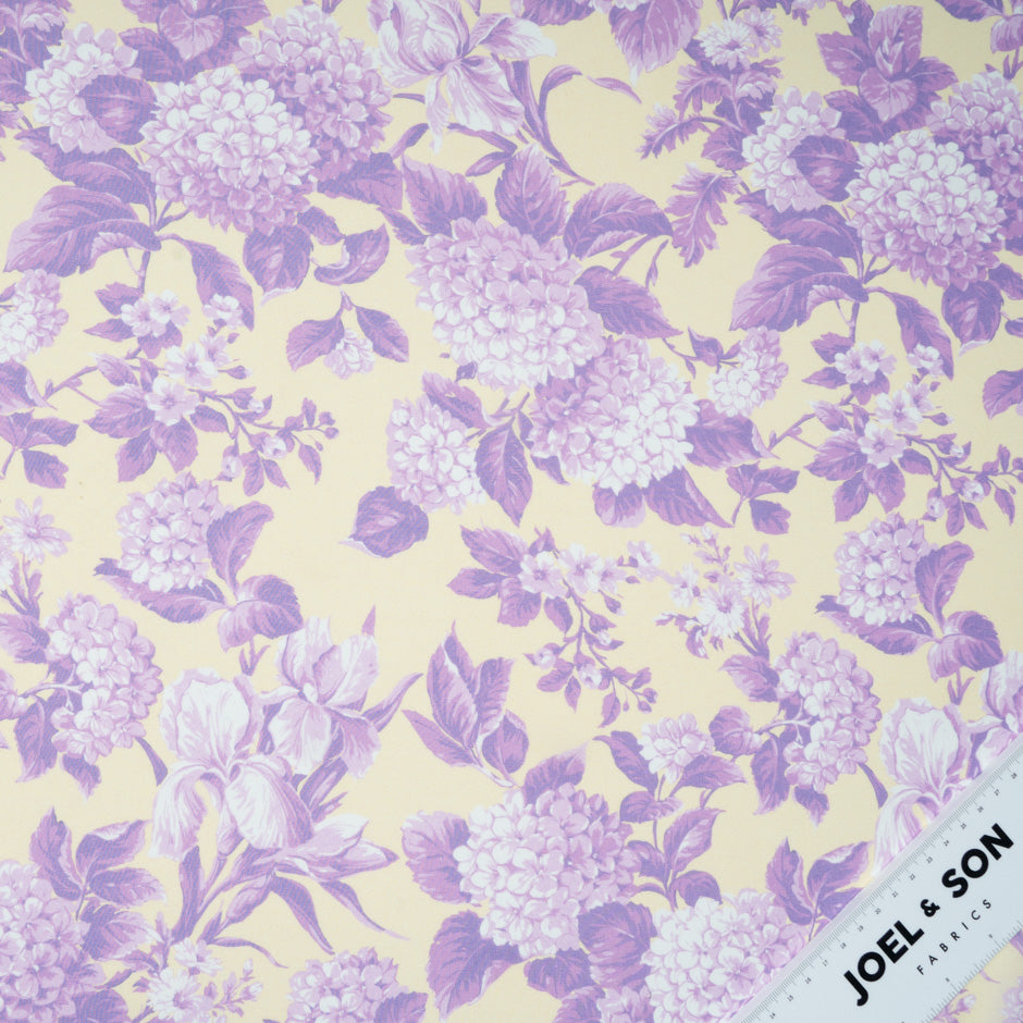 Lilac Floral Printed Yellow Pure Silk Chiffon
