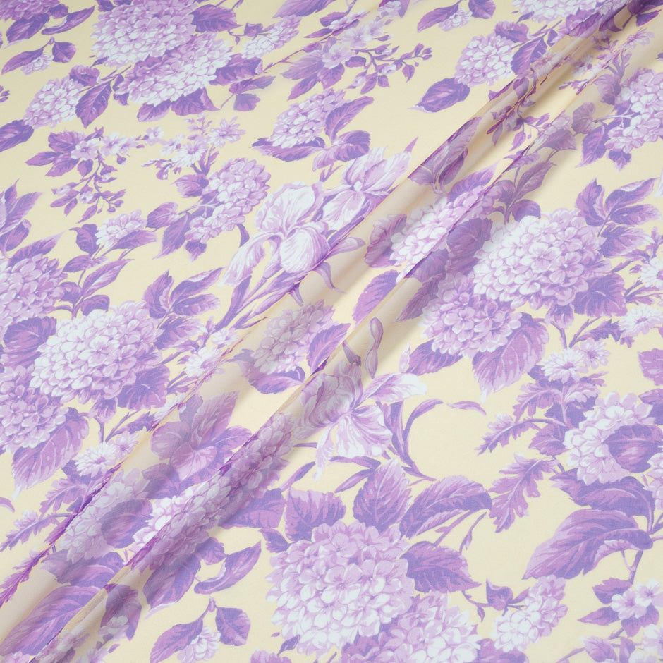 Lilac Floral Printed Yellow Pure Silk Chiffon