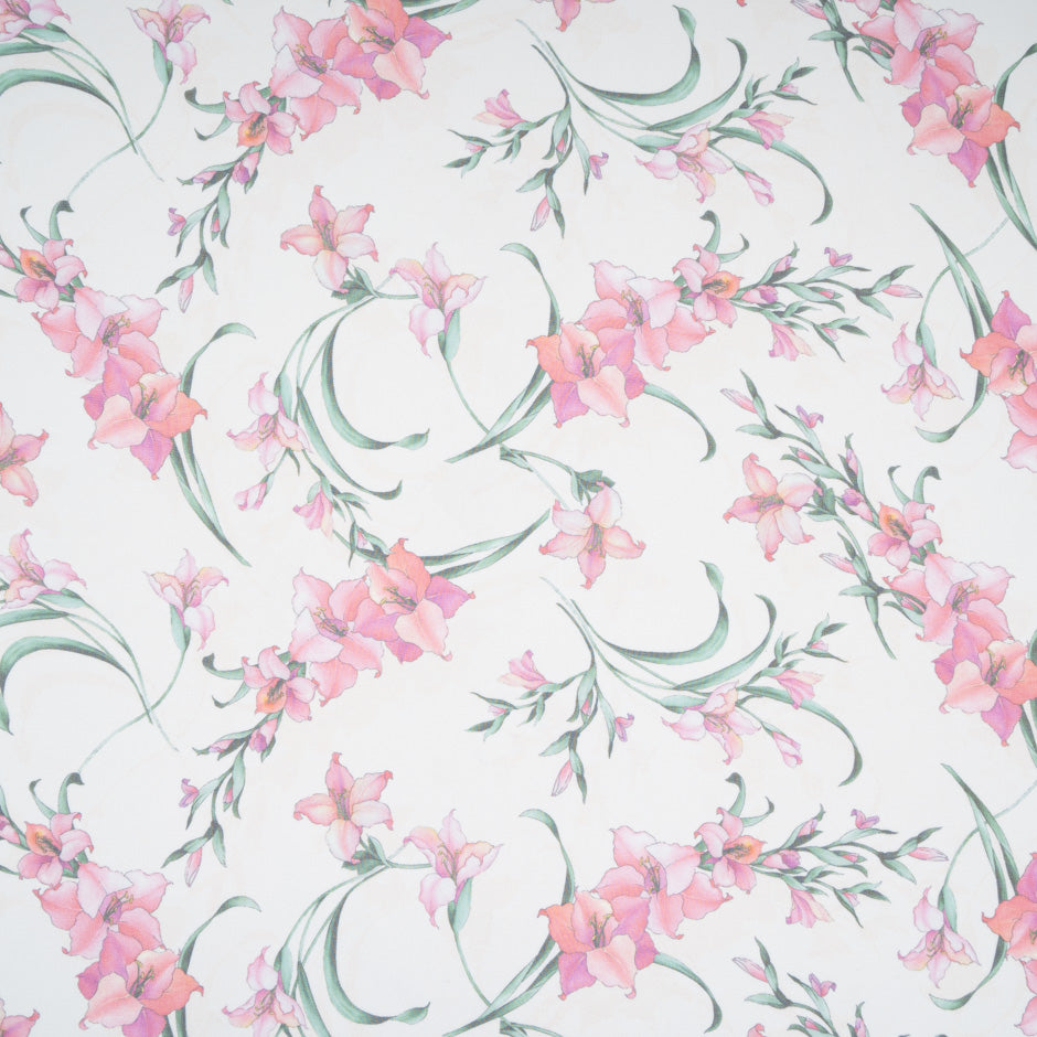 Pink Floral Printed Vanilla Pure Silk Chiffon