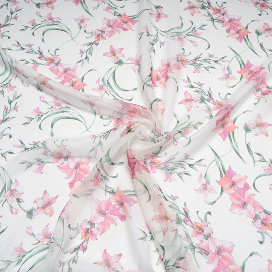 Pink Floral Printed Vanilla Pure Silk Chiffon