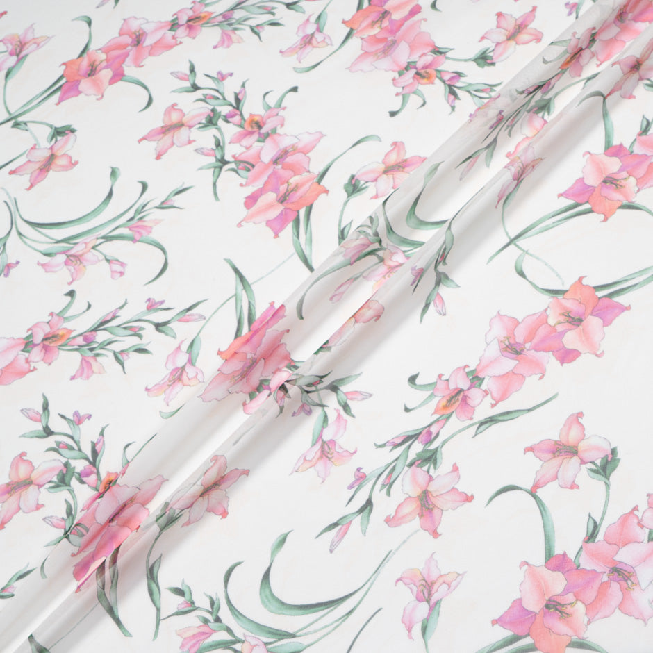 Pink Floral Printed Vanilla Pure Silk Chiffon