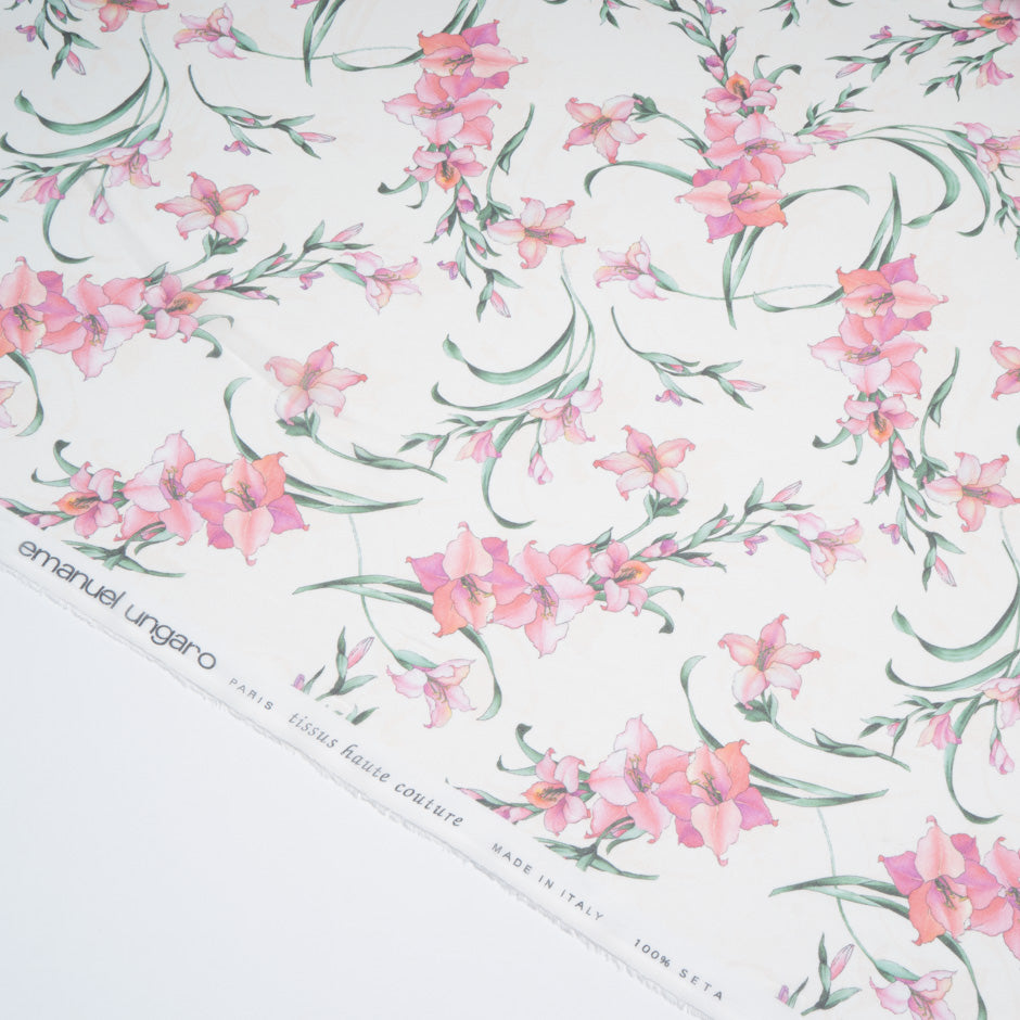 Pink Floral Printed Vanilla Pure Silk Chiffon