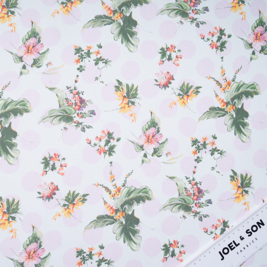 Floral & Spot Printed White Pure Silk Chiffon