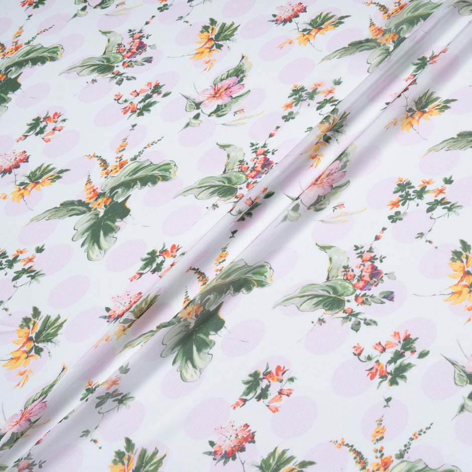 Floral & Spot Printed White Pure Silk Chiffon