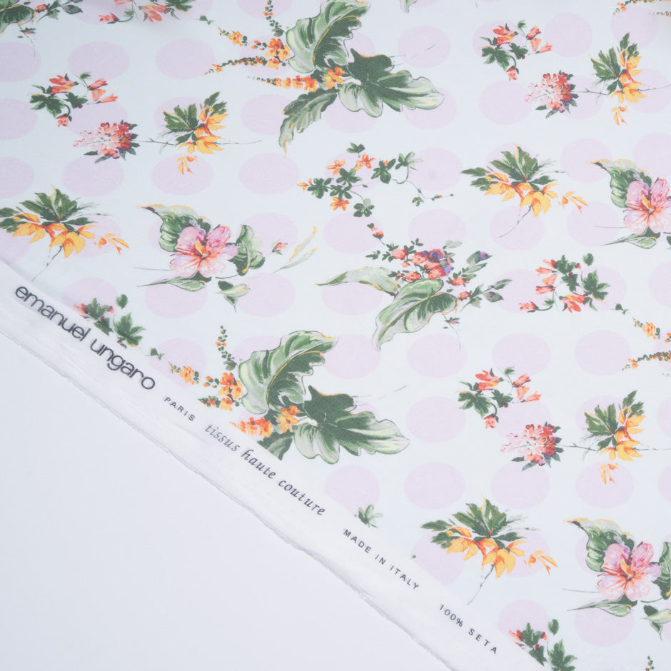 Floral & Spot Printed White Pure Silk Chiffon